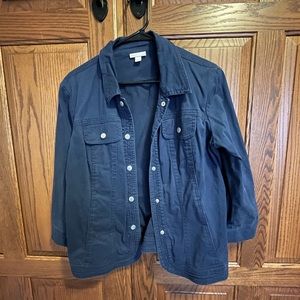 Dressbarn Westport brand navy blue Jean jacket. Size large 3/4 length sleeves.